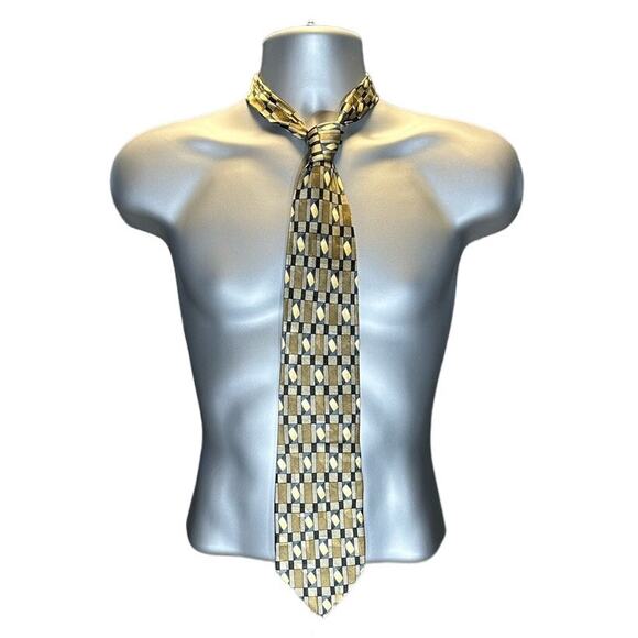 Urban Canvas Neutral Geometric Print Handmade Silk Tie - Picture 1 of 5